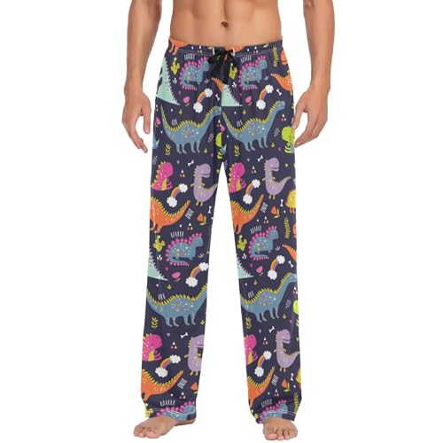 ODAWA Pyjamahose für Herren, trendige, illustrierte Schlafloungehose mit Taschen, lange Pyjamahose, Niedliche, lustige Dinosaurier, X-Large von ODAWA