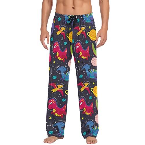 ODAWA Pyjamahose für Herren, tropische Palmenblätter, Schlaf-Loungehose mit Taschen, lange PJ Hose, Dinosaurier-Raum, X-Large von ODAWA