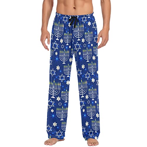 ODAWA Pyjamahose für Herren, verschneite Vögel, Schlaf-Lounge-Hose mit Taschen, lange PJ Hose, Chanukka Shining, X-Large von ODAWA