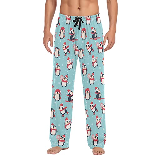 ODAWA Pyjamahose für Herren, verschneite Vögel, Schlaf-Lounge-Hose mit Taschen, lange PJ Hose, Süße Pinguine, Small von ODAWA