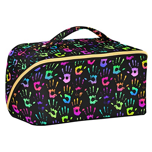 ODAWA Rainbow Handprints Halloween Reise Make-up Tasche Tragbare Große Öffnung Kosmetiktasche Tolietry Tasche für Frauen und Mädchen, Regenbogen Handabdrücke Halloween von ODAWA