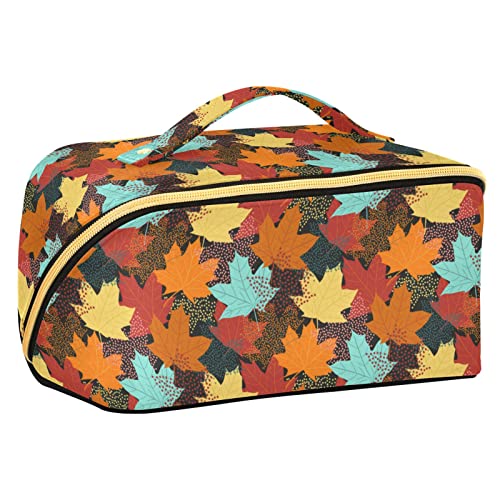 ODAWA Rainbow Handprints Halloween Reise Make-up Tasche Tragbare Große Öffnung Kosmetiktasche Tolietry Tasche für Frauen und Mädchen, Thanksgiving Herbst Ahornlaub von ODAWA