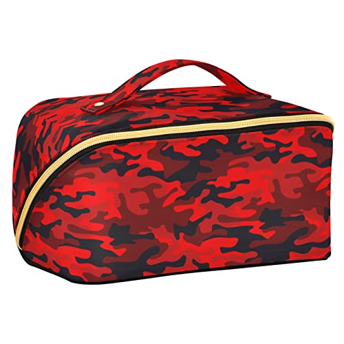 ODAWA Reise-Make-up-Tasche, tragbar, große Öffnung, Tolietry-Tasche für Damen und Mädchen, Tarnmuster, Rot, Rotes Camouflage-Muster von ODAWA