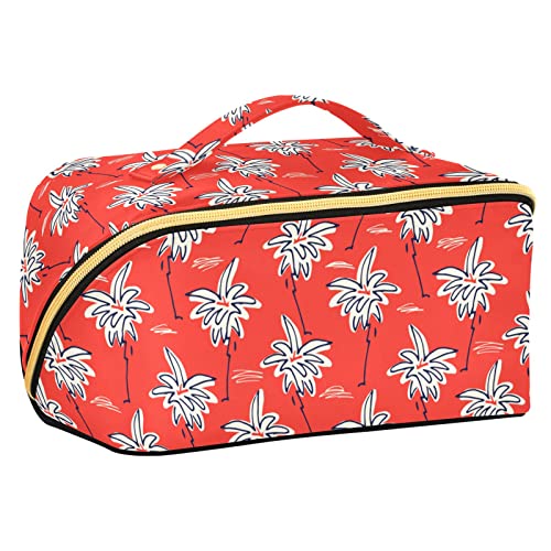 ODAWA Reise-Make-up-Tasche im Vintage-Stil mit Hawaii-Blumen, tragbar, große Öffnung, Kosmetiktasche für Damen und Mädchen, Niedliche Palmen Hawaii von ODAWA