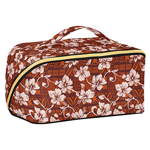 ODAWA Reise-Make-up-Tasche im Vintage-Stil mit Hawaii-Blumen, tragbar, große Öffnung, Kosmetiktasche für Damen und Mädchen, Vintage Hawaii Blumen von ODAWA