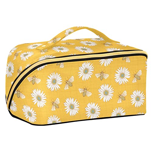 ODAWA Reise-Make-up-Tasche mit Bienen-Motiv, tragbar, große Öffnung, Kosmetiktasche, Werkzeugtasche für Damen und Mädchen, Bienen Blume von ODAWA