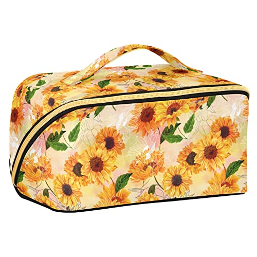 ODAWA Reise-Make-up-Tasche mit Bienen-Motiv, tragbar, große Öffnung, Kosmetiktasche, Werkzeugtasche für Damen und Mädchen, Sonnenblumen1 von ODAWA