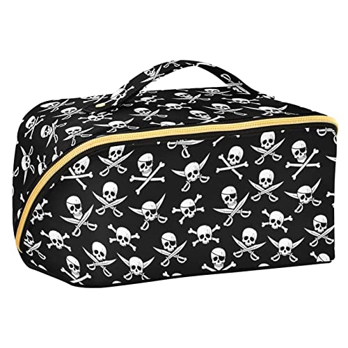 ODAWA Reise-Make-up-Tasche mit Dschungel-Leoparden-Streifen, tragbar, große Öffnung, Kosmetiktasche, Werkzeugtasche für Damen und Mädchen, Piratenmuster von ODAWA