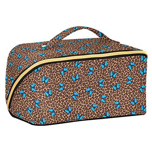 ODAWA Reise-Make-up-Tasche mit Dschungel-Leoparden-Streifen, tragbar, große Öffnung, Kosmetiktasche, Werkzeugtasche für Damen und Mädchen, Schmetterling Leopard Gepard Print von ODAWA