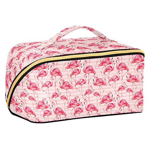 ODAWA Reise-Make-up-Tasche mit Flamingo-Muster, tragbar, große Öffnung, Kosmetiktasche für Damen und Mädchen, Flamingo-Stil, Rosa von ODAWA