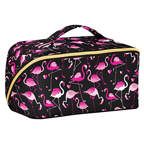 ODAWA Reise-Make-up-Tasche mit Flamingo-Muster, tragbar, große Öffnung, Kosmetiktasche für Damen und Mädchen, Muster Rosa Flamingos von ODAWA