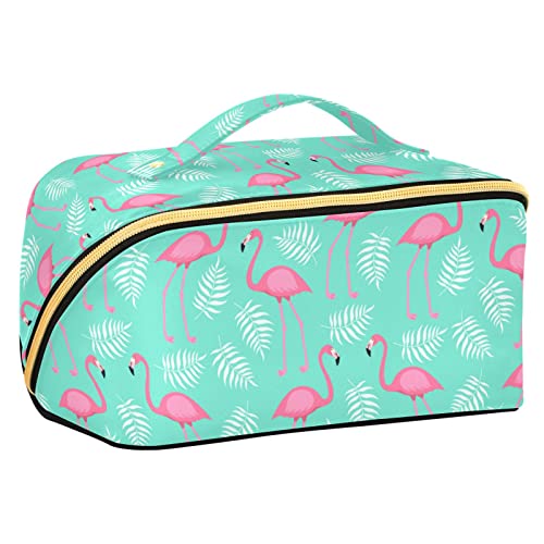 ODAWA Reise-Make-up-Tasche mit Flamingo-Muster, tragbar, große Öffnung, Kosmetiktasche für Damen und Mädchen, Tropisches Muster, Rosa von ODAWA