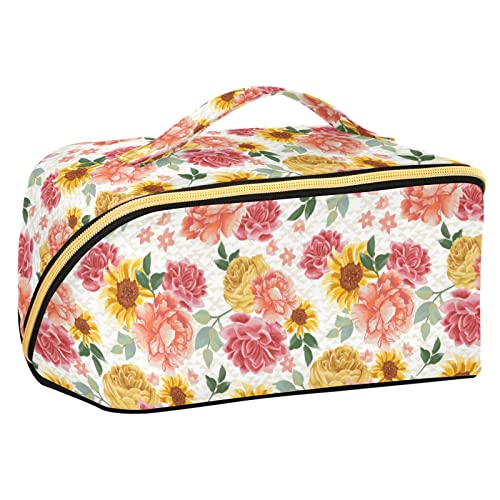 ODAWA Reise-Make-up-Tasche mit Mohnblumen-Motiv, tragbar, große Öffnung, Kosmetiktasche für Damen und Mädchen, Blumenmuster 01 von ODAWA