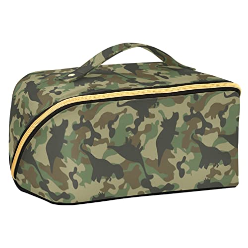 ODAWA Reise-Make-up-Tasche mit Spinnennetz-Hintergrund, tragbar, große Öffnung, Kosmetiktasche für Damen und Mädchen, Dinosaurier Camouflage von ODAWA