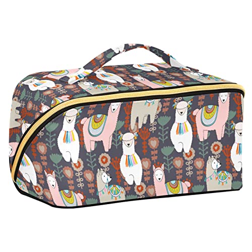 ODAWA Reise-Make-up-Tasche mit goldenem Hintergrund, tragbar, große Öffnung, Kosmetiktasche, Werkzeugtasche für Damen und Mädchen, Alpaka von ODAWA