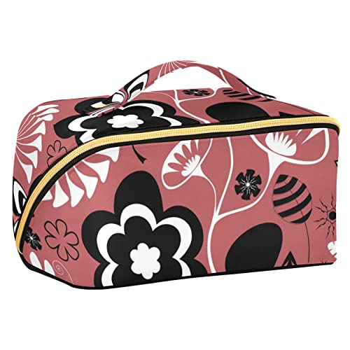 ODAWA Reise-Make-up-Tasche mit goldenem Hintergrund, tragbar, große Öffnung, Kosmetiktasche, Werkzeugtasche für Damen und Mädchen, Rosa Hintergrund von ODAWA