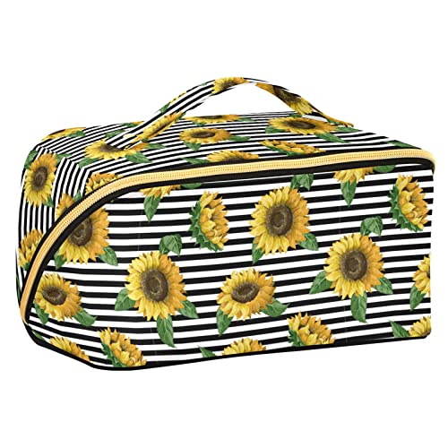 ODAWA Reise-Make-up-Tasche mit tropischen Pflanzen und Vögeln, tragbar, große Öffnung, Kosmetiktasche für Damen und Mädchen, Sonnenblumen von ODAWA