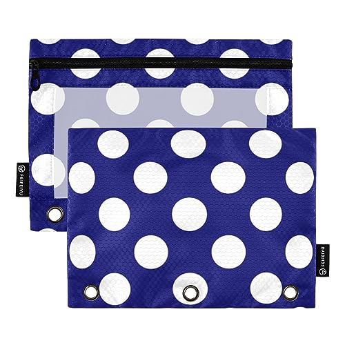 ODAWA Retro Navy Blue Polka Dot Zipper Pouch for 3 Ring Binder Pencil Bags with Zipper Durable Binder Pencil Case, 2 Pack von ODAWA