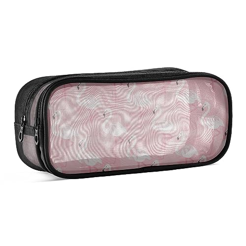 ODAWA Rosa Flamingo Clear Pencil Bag Grid Mesh Pen Pencil Case with Zipper Pencil Cases for Boys 9.45 X 3.15 X 4.3 Inches von ODAWA