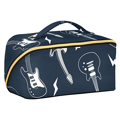 ODAWA Schöne Reise-Make-up-Tasche mit Schmetterlingen, tragbar, große Öffnung, Kosmetiktasche, Werkzeugtasche für Damen und Mädchen, Gitarrenmuster von ODAWA