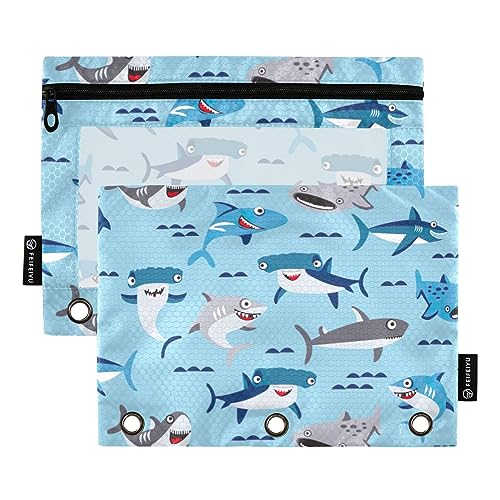 ODAWA Shark Blue Clear Pencil Pouch with Clear Window Stationery Bag Binder Case for Home/Office/School Supplies, 2 Pack von ODAWA