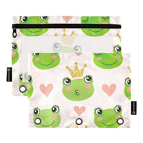 ODAWA Süßer Frosch Pink Binder Pouches, 2 Pack 3 Ring Pencil Pouch with Reinforced Grommets von ODAWA