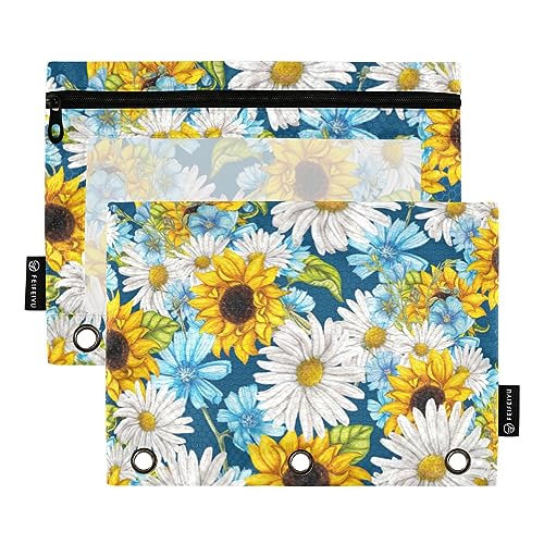 ODAWA Summer Flowers Binder Pouches, 2 Pack Zipper Pouch for 3 Ring Binder with Smooth Zipper, Clear Window Pencil Case for Binder von ODAWA