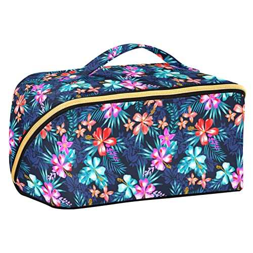 ODAWA Summer Island Hawaii-Reise-Make-up-Tasche, tragbar, große Öffnung, Kosmetiktasche für Damen und Mädchen, Tropischer Entwurfs-Hintergrund von ODAWA