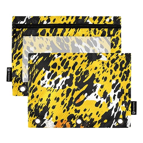 ODAWA Tiger Fur Texture Gelb Schwarz und Weiß Binder Pouches, 2 Pack 3 Ring Stift Bleistift Tasche mit Klarfenster Schreibwaren Tasche Binder Fall von ODAWA