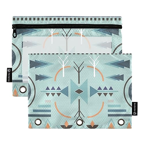 ODAWA Tribal Blue Binder Pouch, 2 Pack 3 Ring Pencil Pouch for Binder Pencil Bags with Zipper von ODAWA