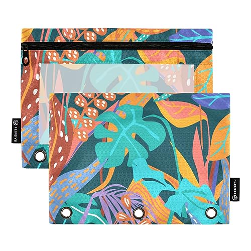 ODAWA Tropical Foliage Binder Pouches, 2 Pack 3 Ring Binder Pencil Pouch Large Capacity Binder Pouch von ODAWA