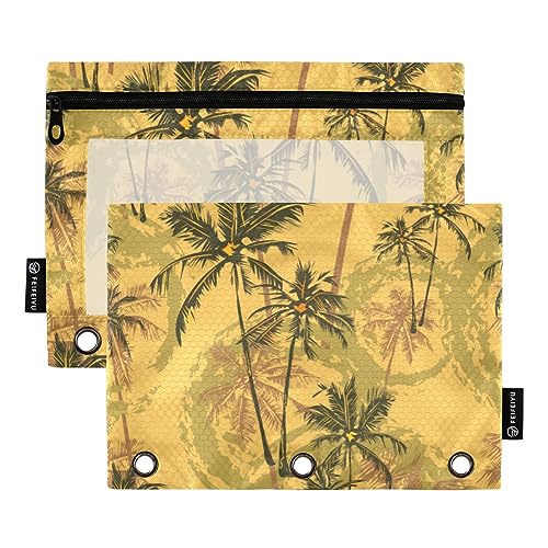 ODAWA Tropische Palmen, 3-Ringbuch mit Reißverschluss, großes Fassungsvermögen, für Zuhause/Büro/Schulbedarf, 2 Stück von ODAWA