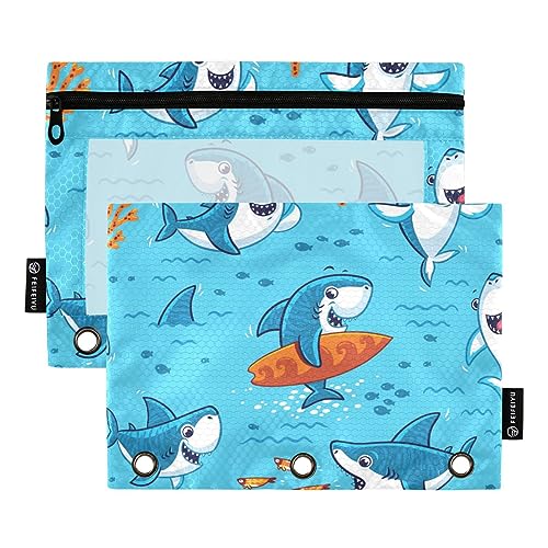 Ocean Sea Animal Haie Binder Pencil Pouch, 2 Pack 3 Ring Pencil Pouch Zipper Pencil Pouches Case Binder Cosmetic Bag von ODAWA