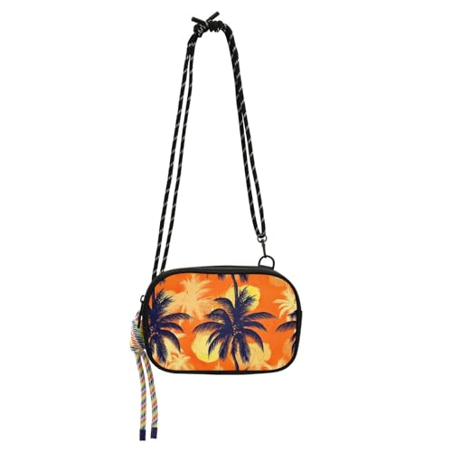 Rote Erdbeeren grüne Blätter Damen Handtasche Mini Geldbörse mit verstellbarem Seilriemen, kleine Umhängetasche, Palm Tree Orange, Einheitsgröße Rote Erdbeeren grüne Blätter Damen Handtasche Mini Geldbörse mit verstellbarem Seilriemen, kleine Umhängetasche, Palm Tree Orange, Einheitsgröße von ODAWA