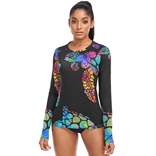 Sea Turtle Style Damen Rashguard Top Schwimmen Outdoor T-Shirt für Angeln, Laufen, Workout, Meeresschildkröten-Stil, S von ODAWA