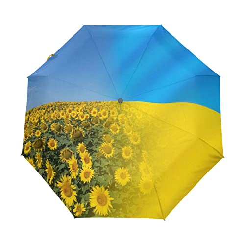 ODAWA Winddichter, tragbarer Regenschirm, Flagge, Ukraine, Sonnenblume, automatisch, faltbar, leicht, Reise-Regenschirme für Männer und Frauen von ODAWA