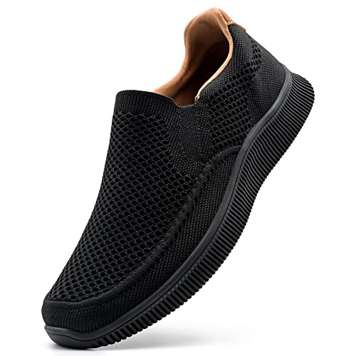 ODCKOI Herren Slip On Casual Sneaker Leichtgewicht Atmungsaktive Schuhe Mesh Freizeitschuhe Bequem Sportschuhe Walking Turnschuhe Loafers-Schwarz-40 von ODCKOI