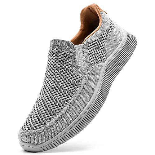 ODCKOI Herren Slip On Casual Sneaker Leichtgewicht Atmungsaktive Schuhe Mesh Freizeitschuhe Bequem Sportschuhe Walking Turnschuhe Loafers-Hell Grau-47 von ODCKOI