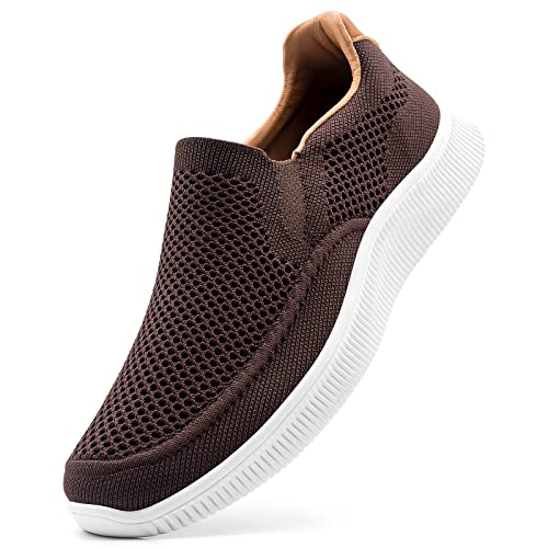 ODCKOI Herren Slip On Casual Sneaker Leichtgewicht Atmungsaktive Schuhe Mesh Freizeitschuhe Bequem Sportschuhe Walking Turnschuhe Loafers-Braun-42 von ODCKOI