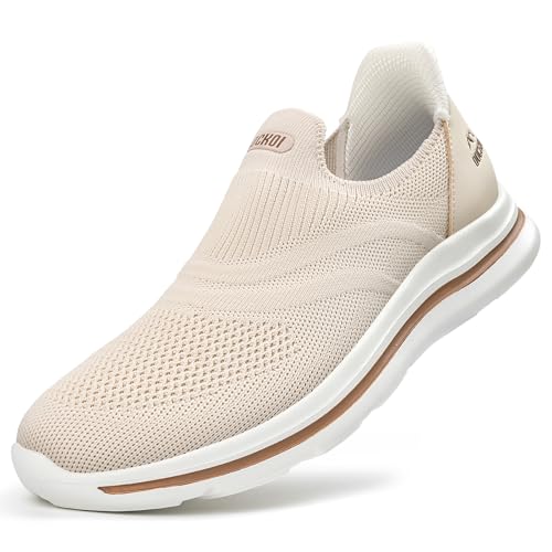 ODCKOI Slip On Sneaker Herren Ohne Schnürsenkel Schuhe Outdoor Sportschuhe Laufschuhe Leichtgewichts Atmungsaktiv Hand-Free Freizeit Straßenlaufschuhe Beige MISE-42 von ODCKOI