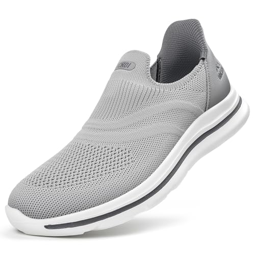 ODCKOI Slip On Sneaker Herren Ohne Schnürsenkel Schuhe Outdoor Sportschuhe Laufschuhe Leichtgewichts Atmungsaktiv Hand-Free Freizeit Straßenlaufschuhe Hellgrau QIANHUI-45XIN2 von ODCKOI