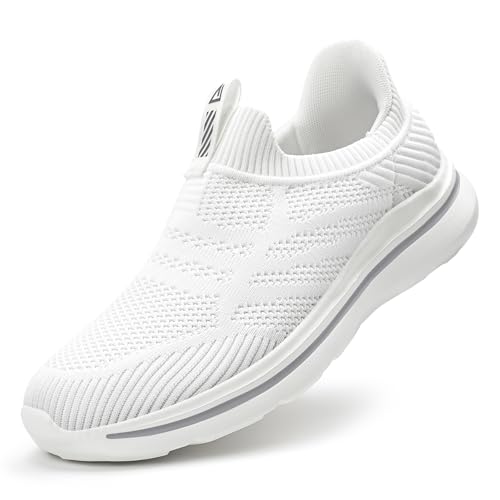 ODCKOI Sneaker Herren Hands-Free Turnschuhe Leichtgewichtige Atmungsaktive Slip on Sneaker Herren Bequeme Mesh Freizeitschuhe schnürsenkel ohne binden Sportschuhe-Weiß-44 von ODCKOI