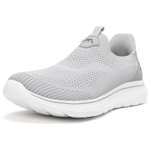 ODCKOI Sneaker Herren Ohne Schnuersenkel Slip-on Schuhe Mesh Atmungsaktiv Leicht Laufschuhe Sportschuhe Bequem Turnschuhe Leichtgewichts Outdoor Joggingschuhe hellgrau 42 von ODCKOI