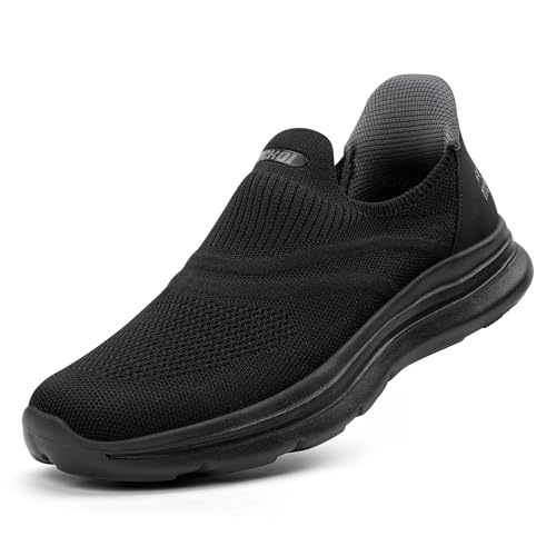 ODCKOI Slip on Sneaker Herren Ohne Schnürsenkel Schuhe Outdoor Sportschuhe Laufschuhe Leichtgewichts Atmungsaktiv Hand-Free Freizeit Straßenlaufschuhe Ganz in Schwarz QUANHEI-45 von ODCKOI