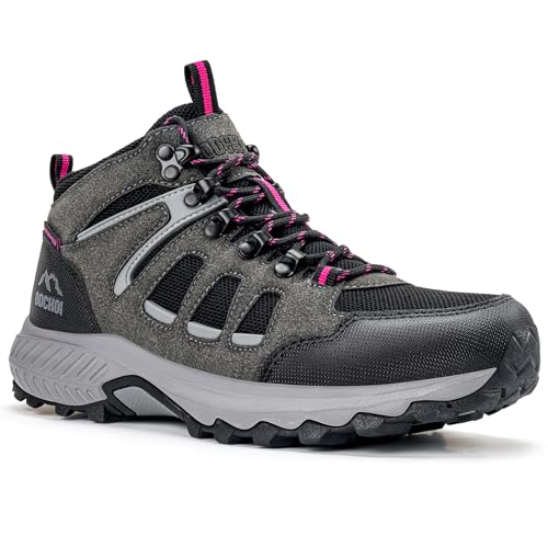 ODCKOI Wanderschuhe Damen Wasserdicht Leicht Halbhohe Trekkingschuhe Damen Outdoor rutschfeste Bergschuhe Abriebfest Wanderstiefel Camping Sneaker Hiking Boots (Schwarz Dunkelgrau Lila EU 41) von ODCKOI