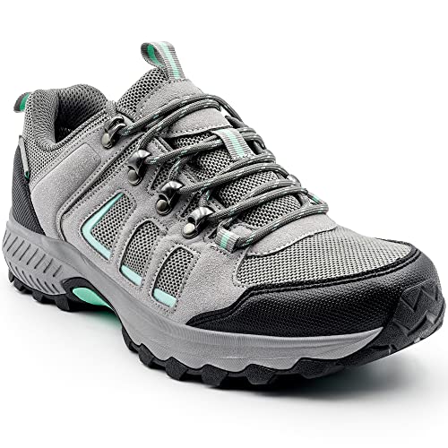 ODCKOI Wanderschuhe Damen Wasserdicht Leicht Trekkingschuhe Damen Outdoor Rutschfeste Abriebfest Knöchel Bergschuhe, Camping, Hiking, Mountainbike, Trailrunning, Lauf Sneaker (Hellgrau Mintgrün EU 37) von ODCKOI