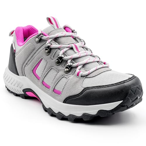 ODCKOI Wanderschuhe Damen Wasserdicht Leicht Trekkingschuhe Damen Outdoor rutschfeste Abriebfest Knöchel Bergschuhe, Camping, Hiking, Mountainbike, Trailrunning, Lauf Sneaker (Grau Rosa Lila EU 38) von ODCKOI