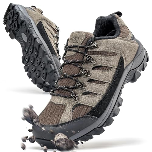 ODCKOI Wanderschuhe Herren Leicht Trailrunning Atmungsaktiv Trekkingschuhe Herren Trekking Outdoor Sneaker rutschfeste Abriebfest Bergschuhe, Camping, Fischerei, Arbeit, Sportschuhe (Braun EU 41XIN) von ODCKOI