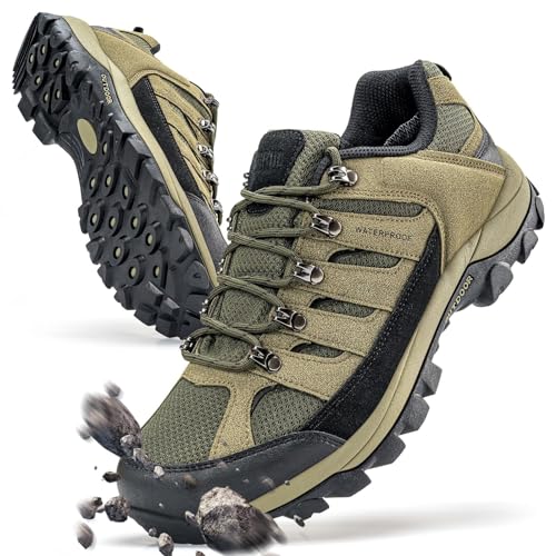 ODCKOI Wanderschuhe Herren Leicht Trailrunning Atmungsaktiv Trekkingschuhe Herren Trekking Outdoor Sneaker rutschfeste Abriebfest Bergschuhe, Camping, Fischerei, Arbeit, Sportschuhe Olivgrün EU 43 von ODCKOI