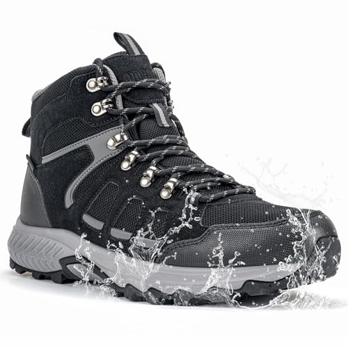 ODCKOI Wanderschuhe Herren Wasserdicht Leichte Trekkingschuhe High Rise Wanderstiefel Outdoor rutschfeste Bergschuhe, Camping, Trekking, Hiking Boots Schwarz Grau EU 44 von ODCKOI